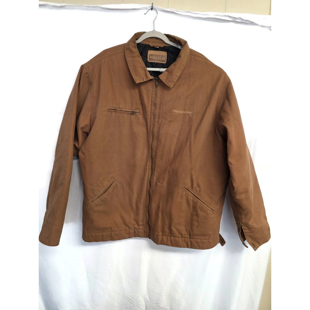 Swingster Freightliner Workwear Jacket Mens XXL Brown Canvas Quilted Lined Zip